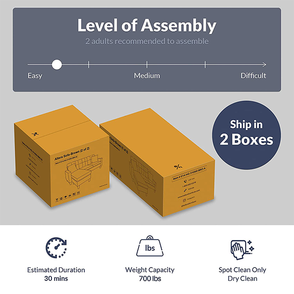 BELLEZE Altera Convertible Sectional Sofa