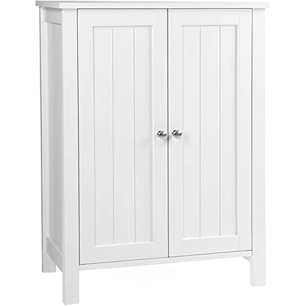 VASAGLE Bathroom Floor Storage Cabinet with Double Door Adjustable Shelf, 23.6 x 11.8 x 31.5 Inches White UBCB60W