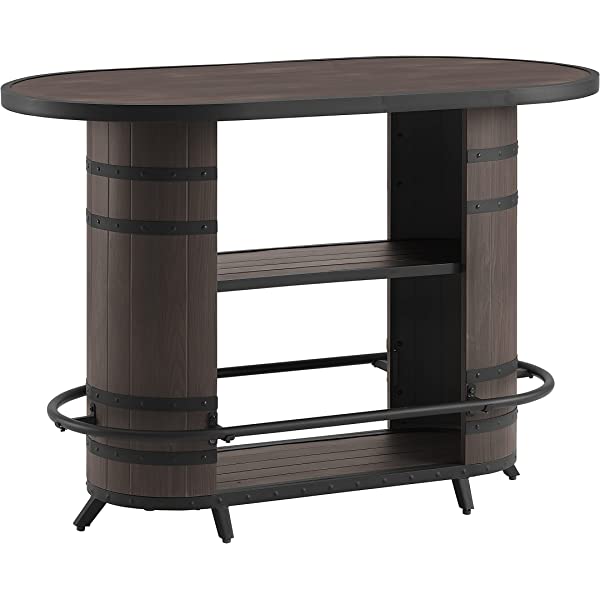 Ulax Furniture Patio Bar Set 5 Piece Outdoor High Bar Stool Bistro Set with Storage Bar Table and Four Wicker Stools