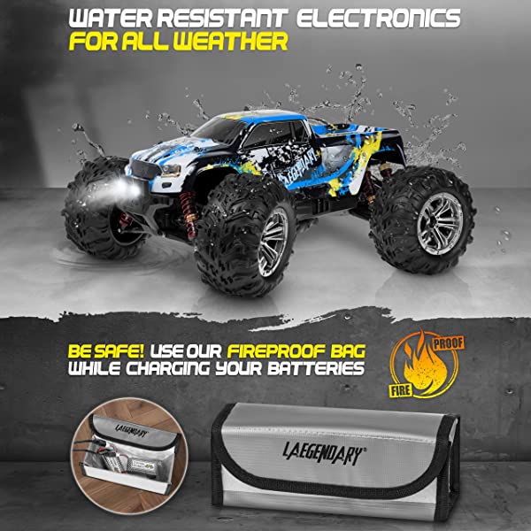 1:10 Scale Large RC Cars 50+ kmh Speed - Boys Remote Control Car 4x4 Off Road Monster Truck Electric - Hobby Grade Waterproof Toys Trucks for Kids and Adults - 2 Batteries + Connector for 40+ Min Play Black - Red 1:10 Scale 31 mph