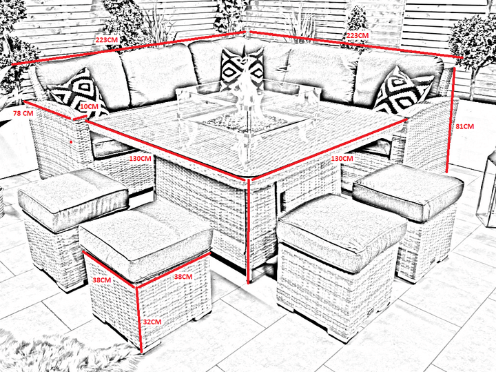 Chimes - Stone Grey Milan Deluxe Corner Dining Set With Firepit Table hotsale