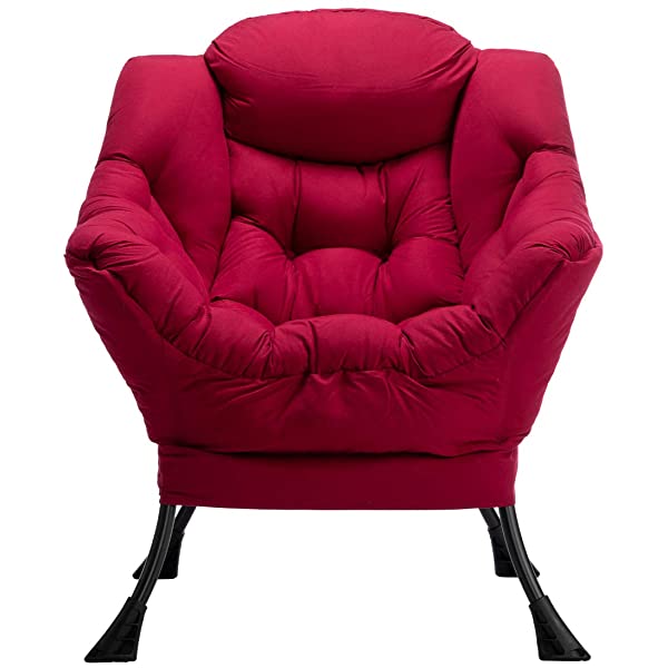 AbocoFur Modern Large Cotton Fabric Lazy Chair，Accent Contemporary Lounge Chair, Single Steel Frame Leisure Sofa Chair with Armrests and A Side Pocket, Beige